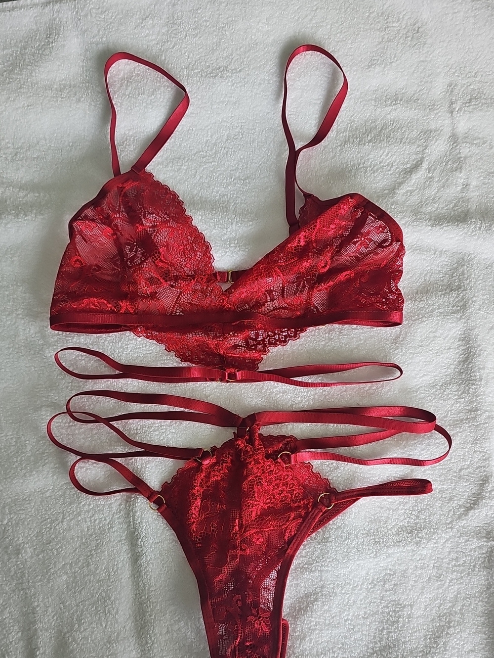 Red Lace Strappy Bralette & Thong Set